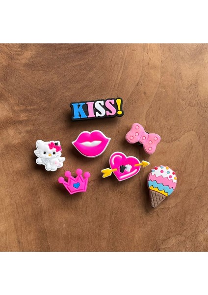 Jibbitz Terlik Süsü 7'li Set, Sevimli Kedi,kiss, Dondurma,kalp
