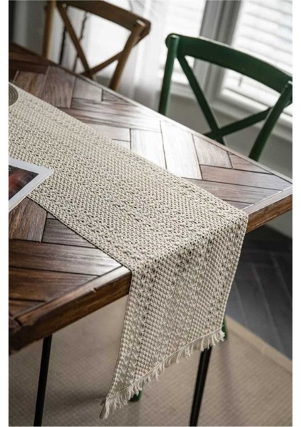 Organik Pamuk Dantel Runner, Kelebek Desenli, 150x35 cm, Dikdörtgen, Krem Renkli fiyatları