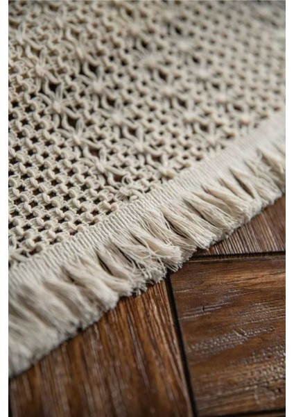 Organik Pamuk Dantel Runner, Kelebek Desenli, 150x35 cm, Dikdörtgen, Krem Renkli modelleri