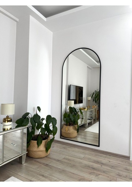 Şık Siyah Metal Çerçeveli Oval Boy Aynası 180x80 cm, Demonte ve Ayaklı indirimleri