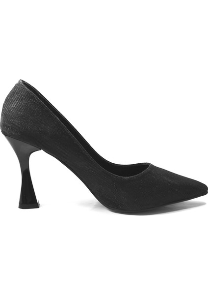 4.99-1 Platin & Siyah Simli Abiye Kadın Stiletto Ayakkabı