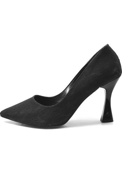 4.99-1 Platin & Siyah Simli Abiye Kadın Stiletto Ayakkabı