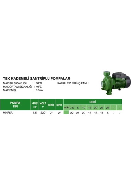Atlantis MHF5A 1,5 Hp Tek Kademeli Santrifuj Pompa