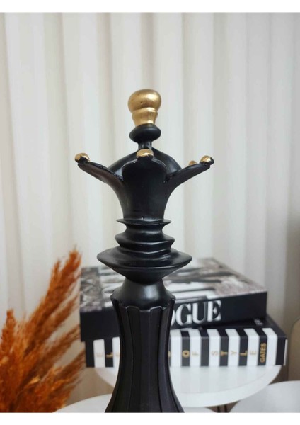 Dekoratif Büyük Boy (40 cm ) Polyester Siyah 3'lü Set Satranç Biblo Takımı modelleri