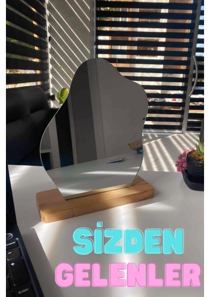Modern ahşap asimetrik makyaj aynası, masa ve oturma odası dekoru için 25x20 cm fiyatları