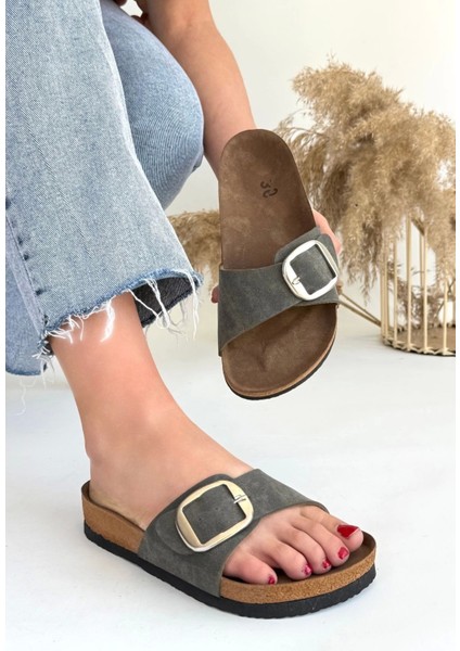 Ceylinmoda Zooy Yeşil Nubuk Terlik