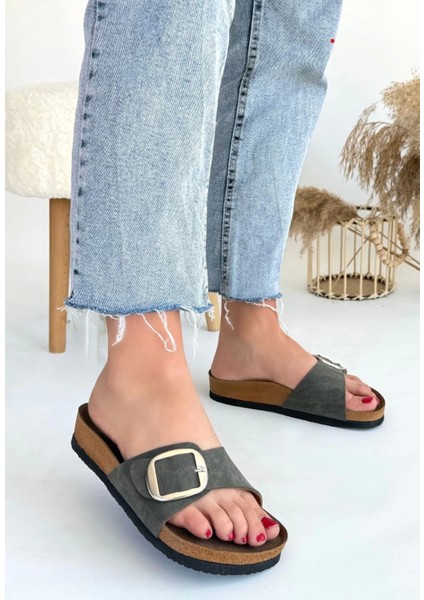 Ceylinmoda Zooy Yeşil Nubuk Terlik