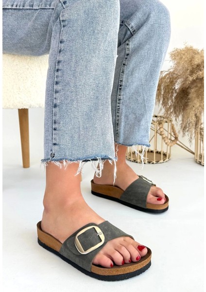 Ceylinmoda Zooy Yeşil Nubuk Terlik