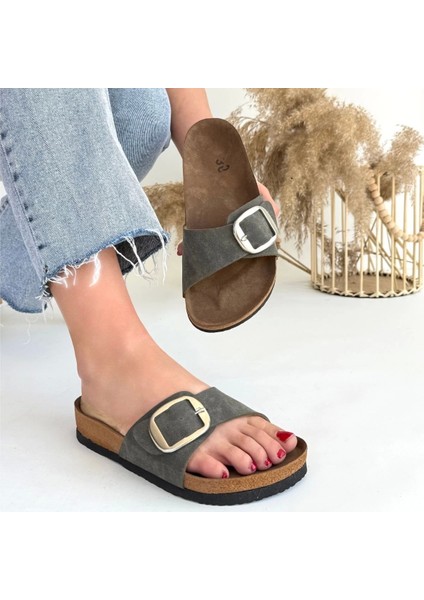 Ceylinmoda Zooy Yeşil Nubuk Terlik