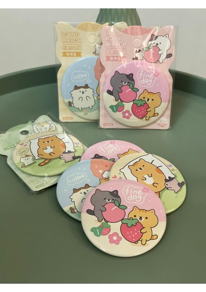 1 Adet Cep Makyaj Aynası Yuvarlak Çanta Içi Cute Animals Yuvarlak Ayna Çanta Boy