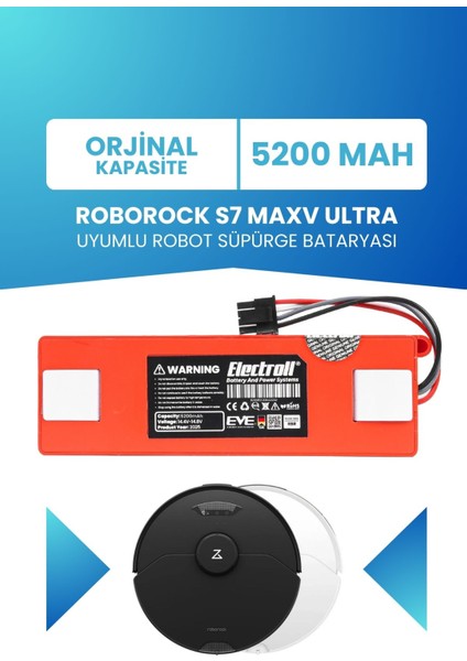 Roborock S7 Maxv Ultra Uyumlu Batarya (ORJİNAL KAPASİTE) 5200mah Pil Kutulu Robot Süpürge Bataryası