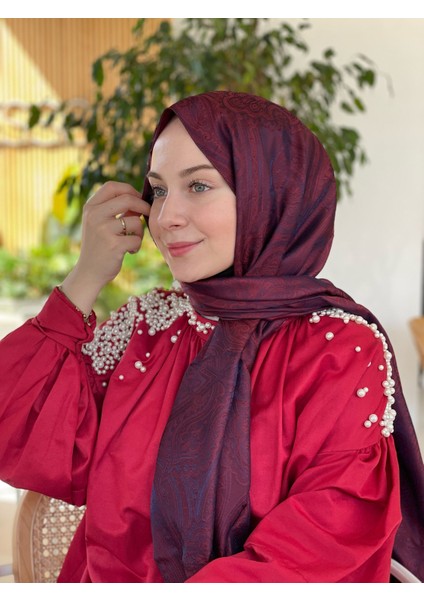 Lacivert Bordo Ipekseli Jakarlı Etro Etnik Desen Şal