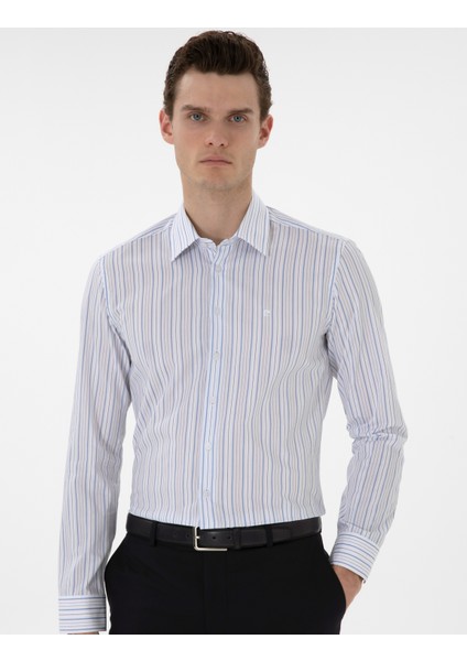 Erkek Mavi Çizgili Slim Fit Uzun Kollu Gömlek 50304538-VR036 modelleri