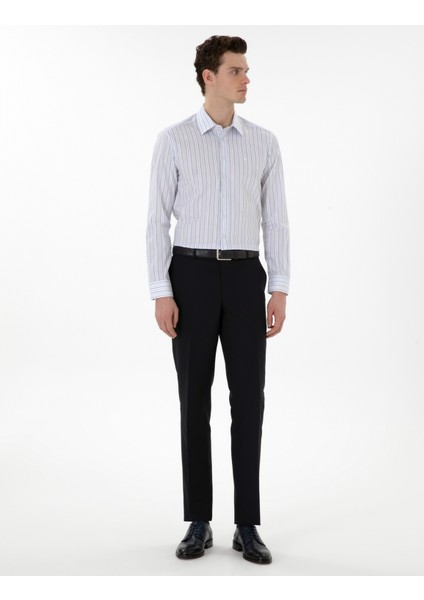 Erkek Mavi Çizgili Slim Fit Uzun Kollu Gömlek 50304538-VR036 fırsatları