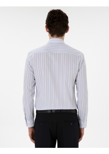 Erkek Mavi Çizgili Slim Fit Uzun Kollu Gömlek 50304538-VR036 indirimleri