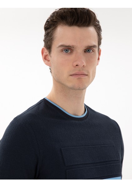 Erkek Lacivert Slim Fit Tişört 50302549-VR033 fiyatları