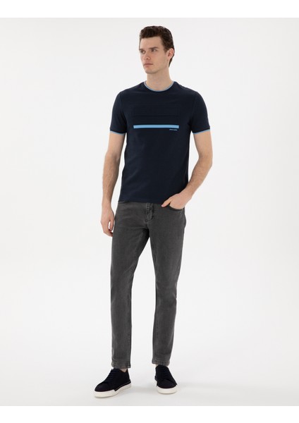 Erkek Lacivert Slim Fit Tişört 50302549-VR033 fırsatları