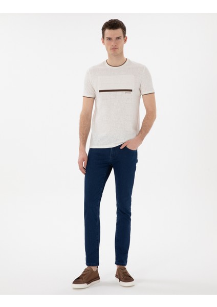 Erkek Ekru Slim Fit Tişört 50302549-VR019