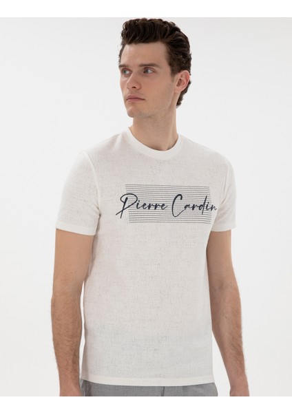 Erkek Ekru Slim Fit Tişört 50302567-VR019