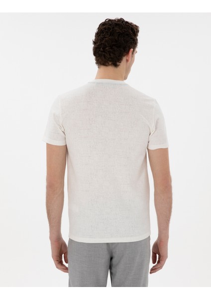Erkek Ekru Slim Fit Tişört 50302567-VR019