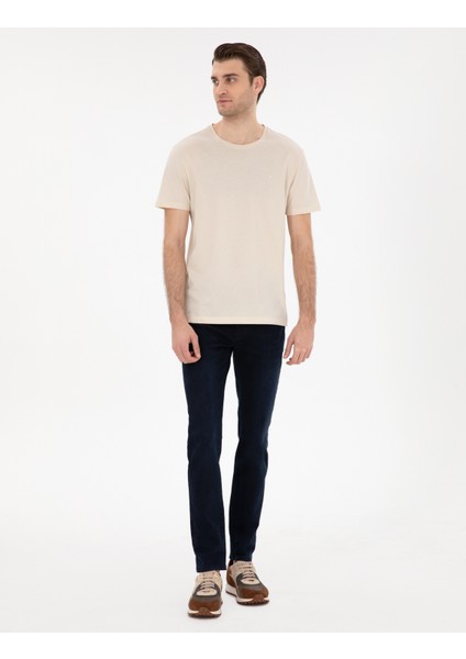 Erkek Bej %100 Pamuk Slim Fit Bisiklet Yaka Basic Tişört 50306980-VR011