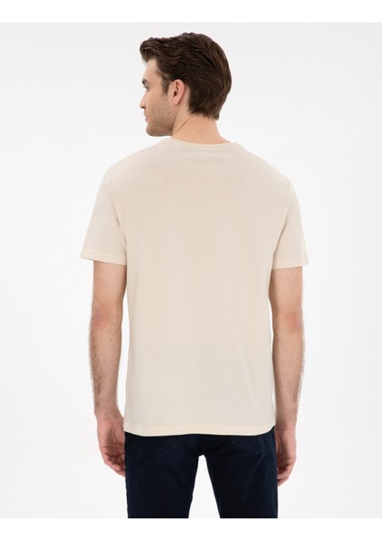 Erkek Bej %100 Pamuk Slim Fit Bisiklet Yaka Basic Tişört 50306980-VR011