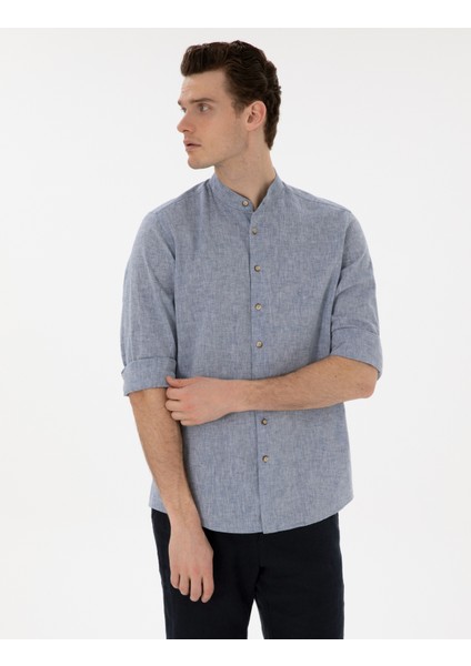 Erkek Lacivert Regular Fit Uzun Kollu Gömlek 50303301-VR033