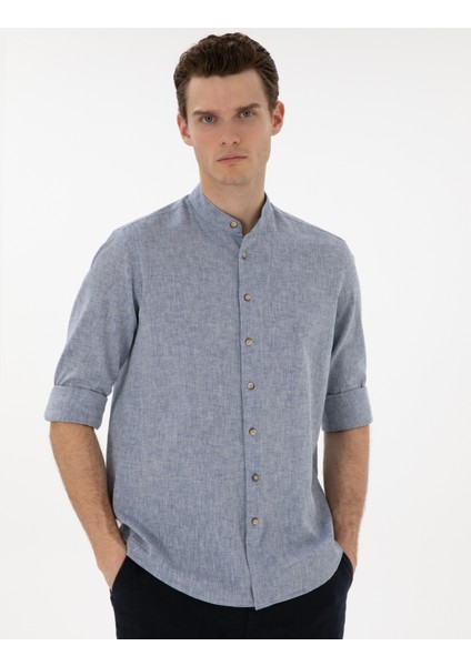 Erkek Lacivert Regular Fit Uzun Kollu Gömlek 50303301-VR033