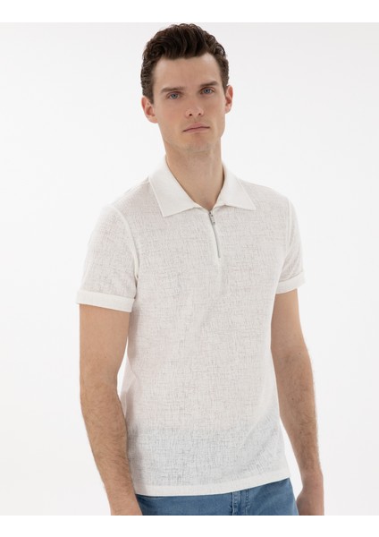 Erkek Ekru Slim Fit Tişört 50302586-VR019
