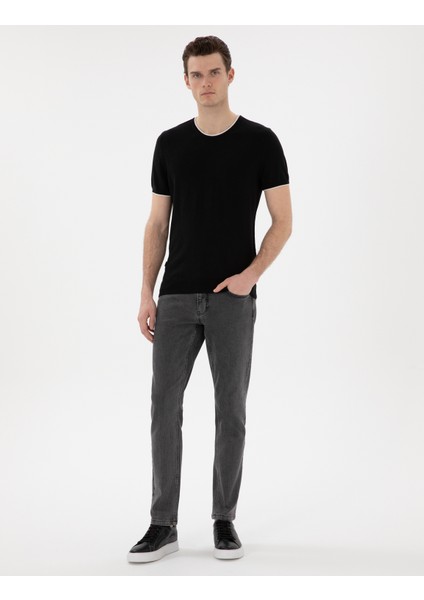 Erkek Siyah Slim Fit Bisiklet Yaka Triko Tişört 50307401-VR046 fırsatları