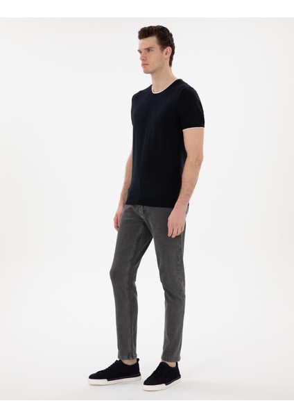 Erkek Lacivert Slim Fit Bisiklet Yaka Triko Tişört 50307401-VR033