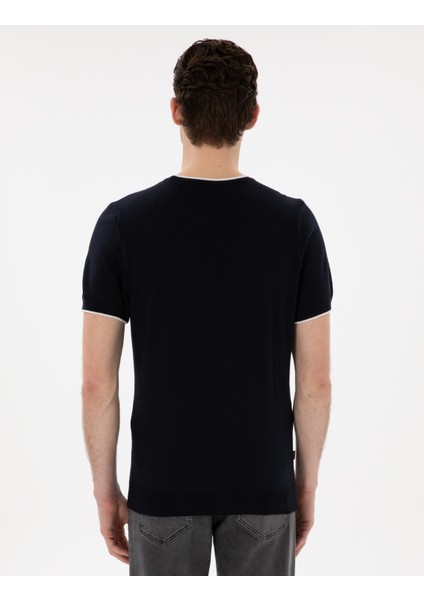 Erkek Lacivert Slim Fit Bisiklet Yaka Triko Tişört 50307401-VR033