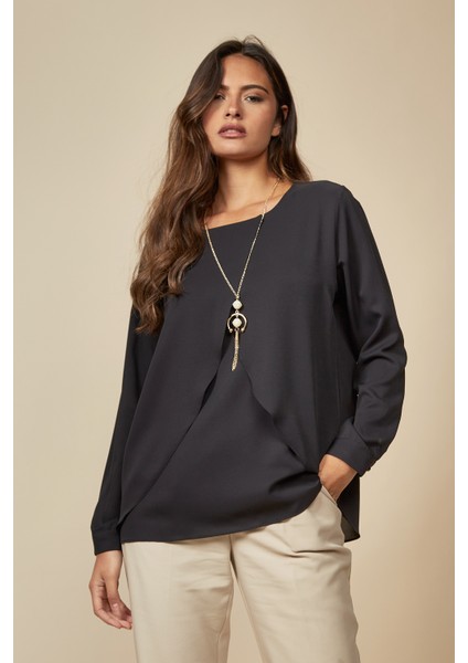 Bej Uzun Kollu Katmanlı Oversize Kadın Bluz
