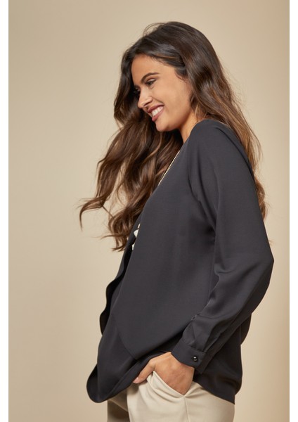 Bej Uzun Kollu Katmanlı Oversize Kadın Bluz
