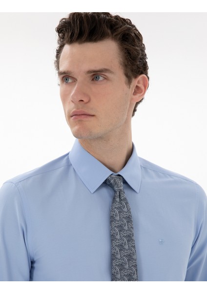Erkek Mavi Slim Fit Uzun Kollu Klasik Basic Gömlek 50302991-VR036