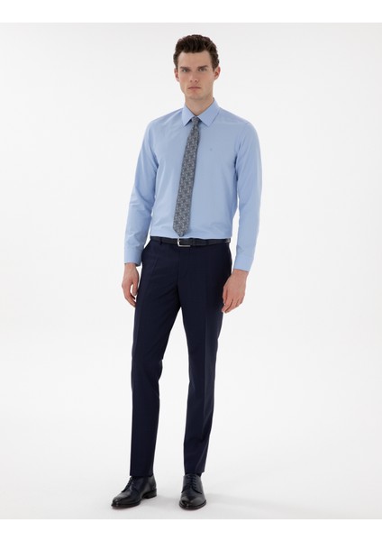 Erkek Mavi Slim Fit Uzun Kollu Klasik Basic Gömlek 50302991-VR036