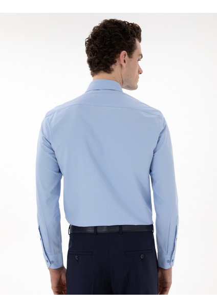 Erkek Mavi Slim Fit Uzun Kollu Klasik Basic Gömlek 50302991-VR036
