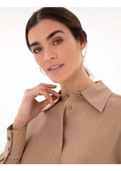 Kadın Haki Oversize Uzun Kollu Gömlek 50306501-VR027