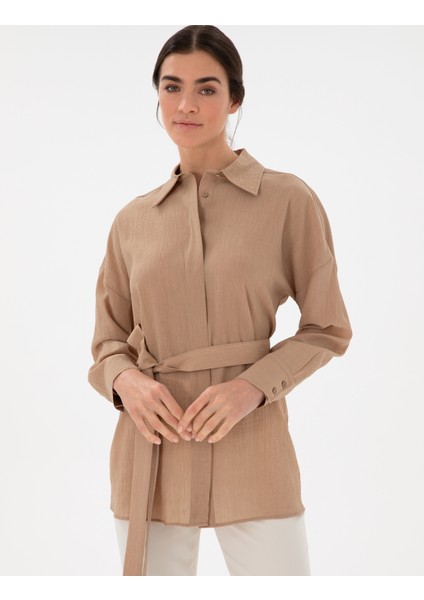 Kadın Haki Oversize Uzun Kollu Gömlek 50306501-VR027