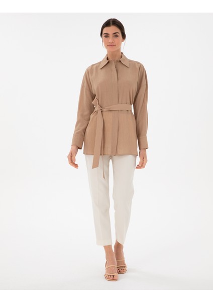 Kadın Haki Oversize Uzun Kollu Gömlek 50306501-VR027