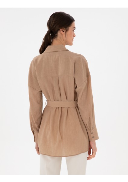 Kadın Haki Oversize Uzun Kollu Gömlek 50306501-VR027