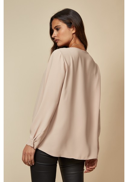 Bej Uzun Kollu Katmanlı Oversize Kadın Bluz modelleri