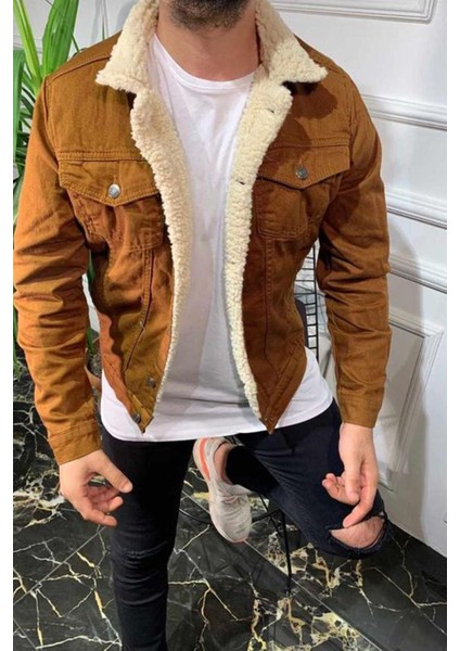 R.lion Kürklü Kot Mont Premium Denim -- Açık Camel--
