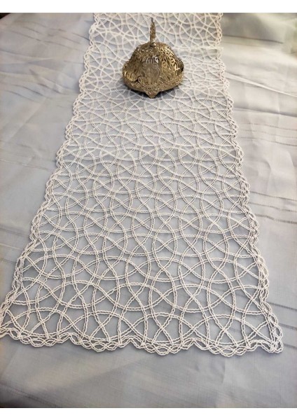 Krem Dantel Detaylı Dikdörtgen Masa Runner 110x35 cm