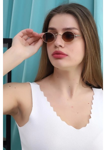 Mini Elips Güneş Gözlüğü – Gold & Kahverengi
