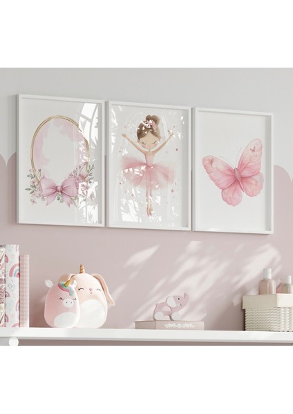 Pudra Pembesi Kız ve Bebek Odası 3'lü Sevimli Poster Seti