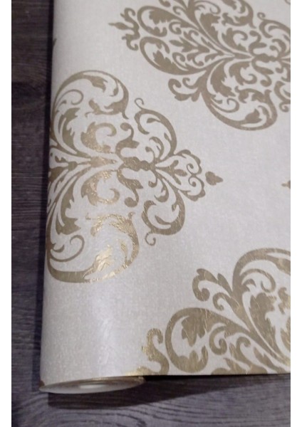 Damaks Desenli Krem&Gold 3D Duvar Kağıdı, Yapışkanlı, Bej, 5m2