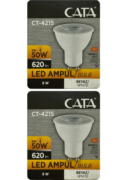 (2 adet) Cata 8W (50W) 6500K (Beyaz Işık) GU10 DUYLU LED Spot Ampul