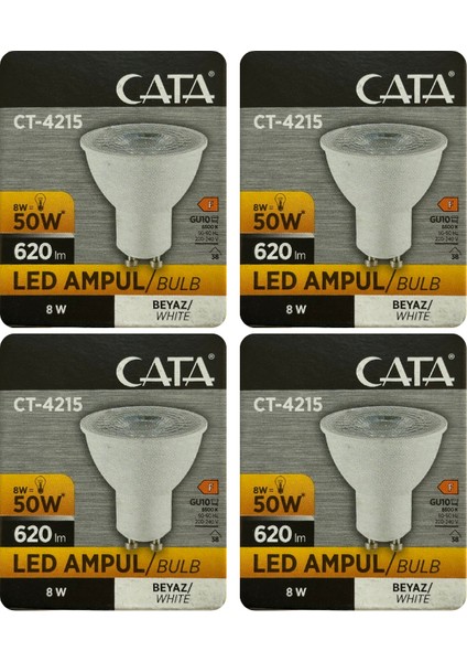 (4 adet) Cata 8W (50W) 6500K (Beyaz Işık) GU10 DUYLU LED Spot Ampul