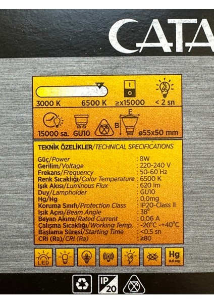 (4 adet) Cata 8W (50W) 6500K (Beyaz Işık) GU10 DUYLU LED Spot Ampul fırsatları